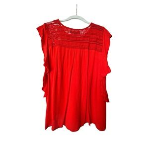 GNW Red Crochet Lace Blouse Women's XL‎ Flutter Sleeve Boho Festival Top
